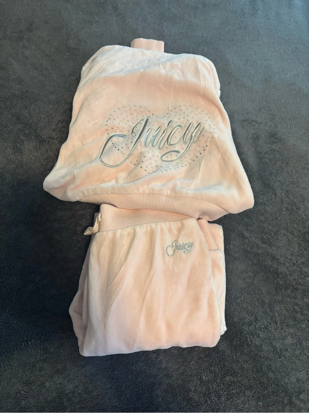 Juicy Couture Light Pink Velour Pajama Set with Rhinestone Logo